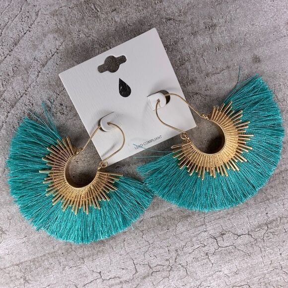 TURQUOISE  Boho - Fringe Large Statement Earrings - Picture 1 of 3